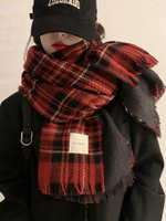 圣誕圍巾女冬季韓版高級感百搭紅色格子圍脖學生情侶加厚保暖披肩