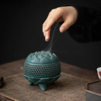 Ceramic Lotus Smoke Backflow Aroma Burner Sandalwood Coil Incense Holder Fragrance Lotus Censer Creative Ornaments Home Decor