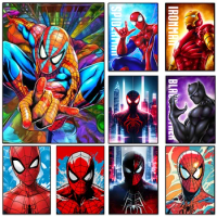 5D Marvel Super Heroes Spider Man Iron Man Black Panther Movie Kids Cartoon Art DIY Diamond Painting Embroidery Home Decor Gifts