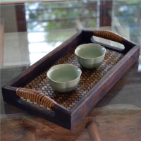 泰國復古竹編托盤客廳小茶盤茶杯實木美容院水杯盤創意家居水果盤