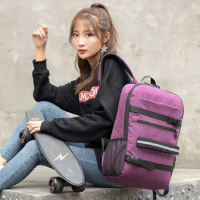 Polyester Laptop Skateboard Backpack Anti-theft Password Lock Shoulder Backpack School Parkour Longboard Bag Boy Girl USB Charge
