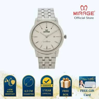 Mirage Jam Tangan Pria Analog 8784 M Silver Original Stainless Plat Putih