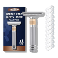 Adjustable Double Edge Safety Razor Single Blade Razors for Men 1 Blade Razor with 10 Swedish Stainl