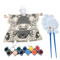 【A-ONE 匯旺】張飛DIY彩繪布袋戲偶印刷衣組土黏香偶頭 含12色顏料2水彩筆調色盤童玩具布袋戲手偶