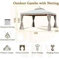Outdoor Gazebo Canopy12'x 12' , Aluminum Frame Soft Top Outdoor Patio Gazebo with Polyester Curtains Outdoor decoration