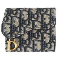 預購 Dior 迪奧 SADDLE 緹花帆布押扣三折短夾(藍色/4卡)