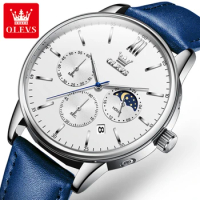 OLEVS 2922 Quartz Casual Watch Round-dial Leather Watchband Chronograph Calendar