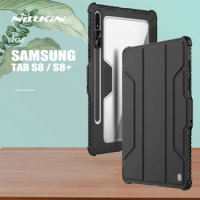 NILLKIN for Samsung Galaxy Tab S8 Plus 5G Bumper Slide Camera Case Magnetic Flip Leather Case Back Cover for Samsung Tab S8 Plus