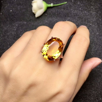 招財純天然黃水晶戒指女彩色寶石戒子純銀飾品開口指環女
