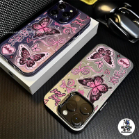 เคสไอโฟน13 ผีเสื้อสีชมพู เคส For IPhone 11 13 12 14 15 16 Pro Max IP 8P 7P Plus X XR XS Max SE เคสไอ