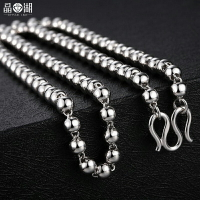 s990純銀項鏈女長款銀珠圓珠子毛衣鏈男士白銀佛珠鏈吊墜
