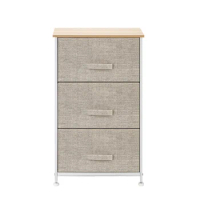 3-Tier Dresser Drawer, Storage Unit with 3 Easy Pull Fabric Drawers and Metal Frame, Wooden Tabletop, for Closets, Nursery