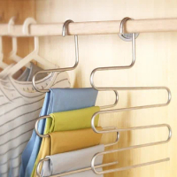 Stainless Steel Trousers Hanger Multifunction Pants Closet Belt Holder Rack S-type 5 Layers Saving Space Closet Space Saver