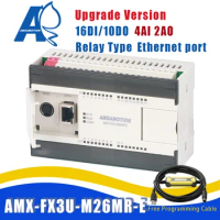 Upgrade AMX-FX3U-26MR Ethernet PLC 4AI/2AO 16I/10O Compatible with Mitsubishi MELSEC Controller Relay MODBUS RTU Cable clp fx3u