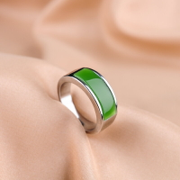 新疆和田玉碧玉戒指男女款925銀鑲嵌戒指天然玉石復古指環手飾品