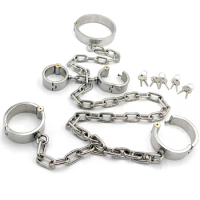 Stainless Steel Leg Irons Shackles Handcuffs Collar Adult Games BDSM Bondage Ankle Cuffs Restraints Sex Toys For Couples Erotic