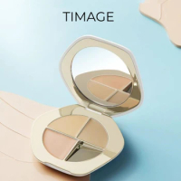 TIMAGE Tri-Color Concealer Palette With Puff Creamy Texture Facial Concealer Covers Spots Acne Dark Moisturizing Skin-Friendly