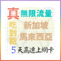 【AOTEX 奧特克斯】5天新加坡上網卡馬來西亞上網卡真無限高速流量吃到飽(手機卡SIM卡網路卡預付卡)