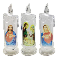 Jesus Candle Lamp Led Christ Tealight Pillar Light for Home Bedroom Church Decoration Flameless Candles Lights