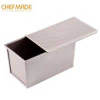 CHEFMADE Pullman Loaf Pan with Lip, 0.99Lb Dough Capacity Non-Stick Rectangle Stripe Toast Box