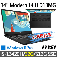 msi微星 Modern 14 H D13MG-019TW 14吋 商務筆電 (i5-13420H/32G/512G SSD/Win11Pro/黑-32G特仕版)