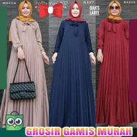 Gamis Hyget Plisket Pita Dress Baju Muslim Gamis Syari Fashion Wanita