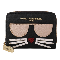 KARL LAGERFELD 眼鏡貓咪圖案 PVC 風琴式卡夾包(黑色)