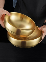 韓國冷面碗金色不銹鋼泡面碗拉面碗雙層韓式拌飯碗大湯碗螺絲粉碗