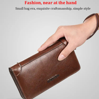 Men Clutch Bag Wristlet Zipper Leather Business Long Wallet