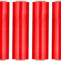 Tinted Stretch Wrap, 18 Inch x 1500 Feet, 80 Gauge, 4 Pack, Red Colored Plastic Cling, Stretch Film Rolls, for Color Coding