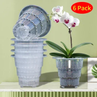 6 Pack Upgrade 10 cm Clear Orchid Pots Alocasia Nursery Pots with Air Column Transparent Pots Plastic Flower Pot with Air Holes