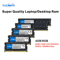 TECMIYO 4GB 8GB DDR3 DDR3L 1600MHz Laptop/Desktop Memory RAM 1.35V/1.5V PC3/PC3L-12800 PC3-10600 PC3-8500 Non-ECC -1PC Black