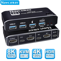 Navceker 8K KVM Switch HDMI-compatible 4K 120Hz 2 Port HD KVM Switcher Box USB for Shared Monitor Keyboard And Mouse Printer PC
