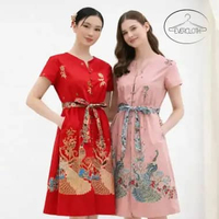 Evercloth Kelia Dress Batik Wanita Dress Wanita Batik Couple Dress L RED