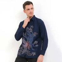 Rianty Batik Premium Pria Kemeja Panjang Hem Navy Furing Firenze S