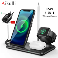 15W Wireless Charger Stand 4 in 1 Fast Charging Station for iPhone 12 11 XR X Apple Watch 6 5 4 3 Airpods Pencil Wireless Charge