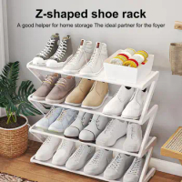 1Pc Stable Shoe Rack Easy Assembly PP Shoe Rack Large Capacity Free Standing Z-shaped Shoe Storage Rack with 4 Tiers for Home
