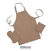 Dekoruma KOKORO Set 3 Pcs Sarung Tangan dan Celemek / Set Baju Dapur / Celemek Masak Cokelat
