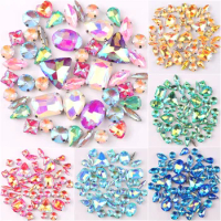 Silver claw setting jelly candy AB colors 50pcs/bag shapes mix glass crystal sew on rhinestone wedding dress shoes bag diy trim