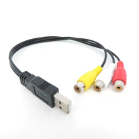 USB Male Plug To 3 RCA Female AV Adapter Audio Converter connector Video A/V Cable to Cable for HDTV TV Television Wire Cord