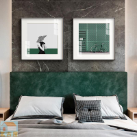 現代簡約臥室床頭公寓裝飾畫幾何人物掛畫高檔鋁合金畫清晰綠色