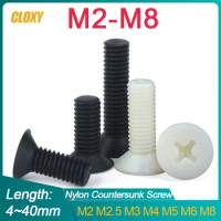 20/ 50pcs M2 M2.5 M3 M4 M5 M6 M8 Black/ White Nylon Countersunk Head Screws Plastic Phillips Flat Head Bolts length: 4~ 40mm