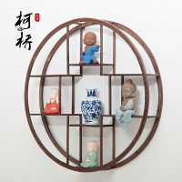 圓形壁掛式雞翅木小型博古架茶具收納架子擺件客廳掛墻上中式紅木