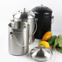 Stainless Steel Compost Bucket for Kitchen Bins Trash Can Composter Food Machine Counter Car Garbage Metal Storage Pail
