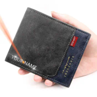 Free Name Customized Men Wallets New Short Luxury Card Holder Small Mens Clutch Wallet PU Leather Coin Pocket Zipper Male Purses