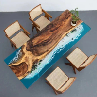 Epoxy resin river table wave solid wood large board 230×90×4.5 log tea board table dining table coffee table