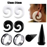 2PC Black White Acrylic Spiral Ear Stretcher Taper Big Size Piercing Ear Expander Steel Tunnel Plugs Body Jewelry 12mm-24mm