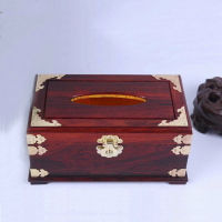 紅酸枝銅鑲邊紙巾盒擺件紅木餐巾盒開蓋抽紙盒實木質家居木雕