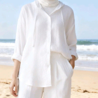 Kemeja  putih Linen blouse atasan wanita blouse bahan Linen