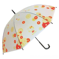 asdfkitty*KITTY紅色小花半透明半自動直立式雨傘-58公分-(把手有黑.灰2色隨機出貨)-日本正版商品